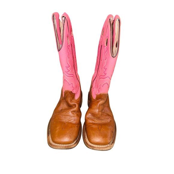 Old West Childrens Square Toe Pink Brown Lower Leather Cowboy Western Boots 3.5D - Picture 3 of 11